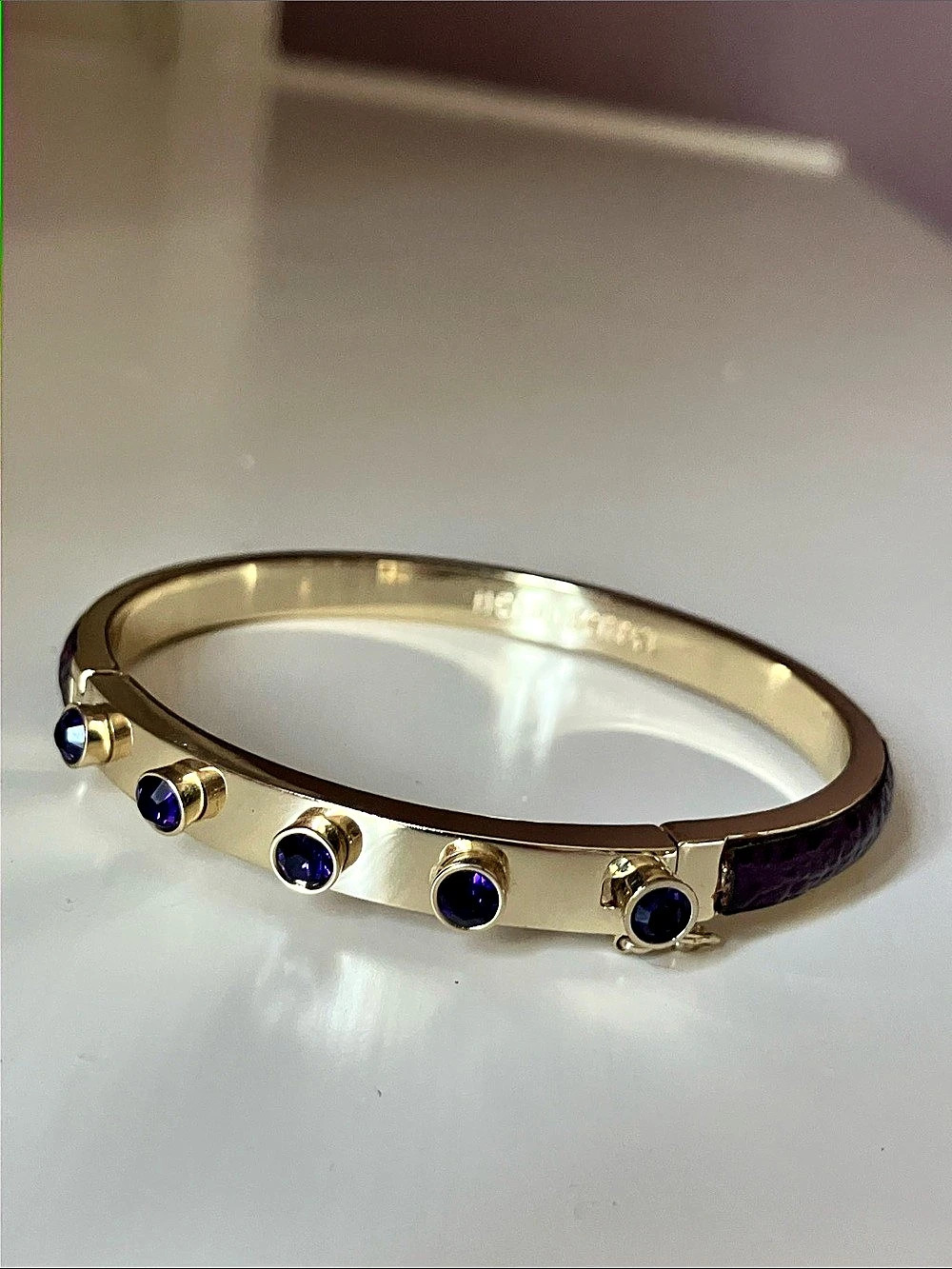 Henri Bendel Purple & Gold Gemstone and Leather Bracelet